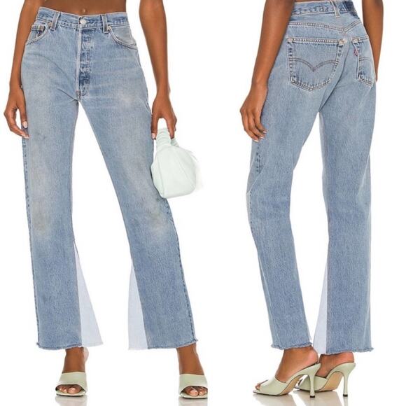 EB Denim Farrah Flare Button Fly Retro Jeans Light Blue Wash Split Hem - Picture 1 of 12